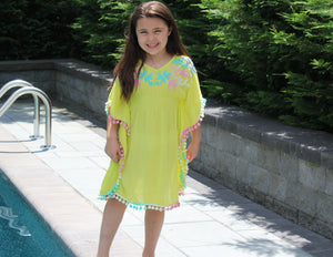 This vibrant and flowy beach cover up is sure to make your next beach trip a breeze! The Ultra-Soft fabric is designed for a super light wear anywhere you go. The embroidering is hand done and very unique. Hand-wash is highly recommended for this cover up.  Don't forget to check out the Mommy and Me matching set to match your mini in style! 