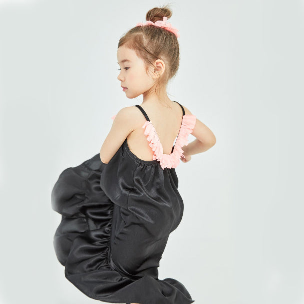 
            
                Load image into Gallery viewer, Petite Hailey Ruffle Unbal Silk Dress Black
            
        