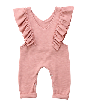 The Ruffle Pink Romper is for the Boho Chic diva girls. This V neck romper is pale pink with ruffles lining the front. 