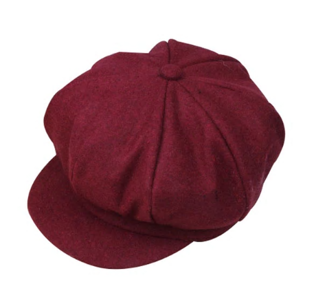 The octagonal Britney Hat is adjustable in the back and comes in 3 different colors -red wine, grey and black. We are loving this wool hat as an add on to so many of our adorable collection pieces. 