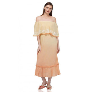 The Ombre Embroidered Off The Shoulder Dress is designed to offer unmatched charm to your overall look. A stunning dress like this Midi Dress is a must-have dress for your summer collection that you can dress up or dress down for a causal boho look! Contrasted in beautiful colors, this dress is an absolute fit for all occasions.