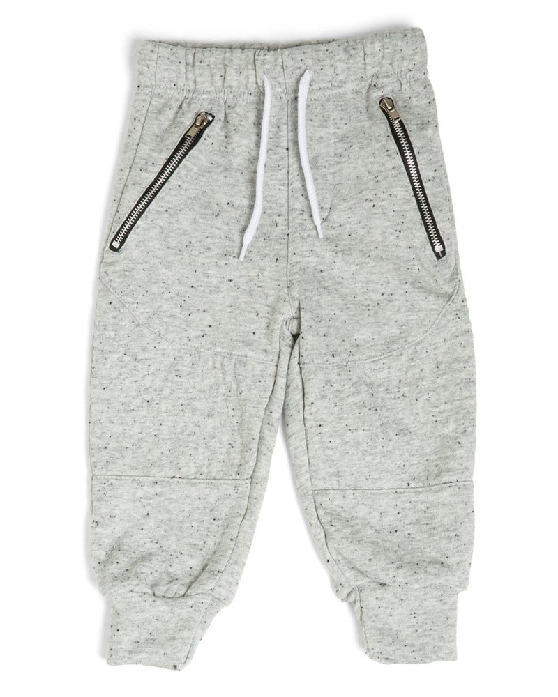 
            
                Load image into Gallery viewer, The Littlest Prince French Terry Moto Sweatpants are perfect for a super comfy yet fashionable look. These pants have an elastic waistband and the ankles have a cuffed hem. They also have zipper pockets and moto stitching by the knees.   Make sure to get an extra pair for daddy! Have them matching from head to toe!
            
        