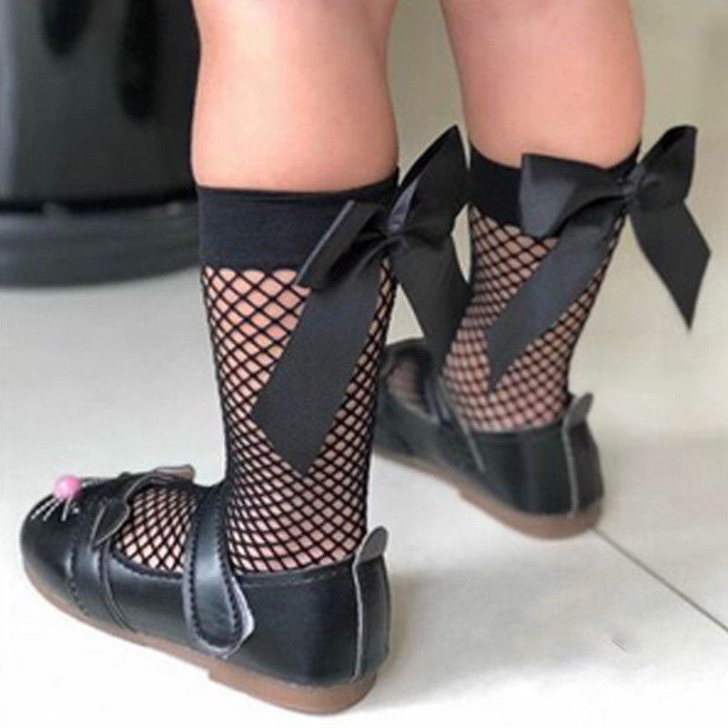 baby fish nets Big Bow Ankle Fish Net Socks Black