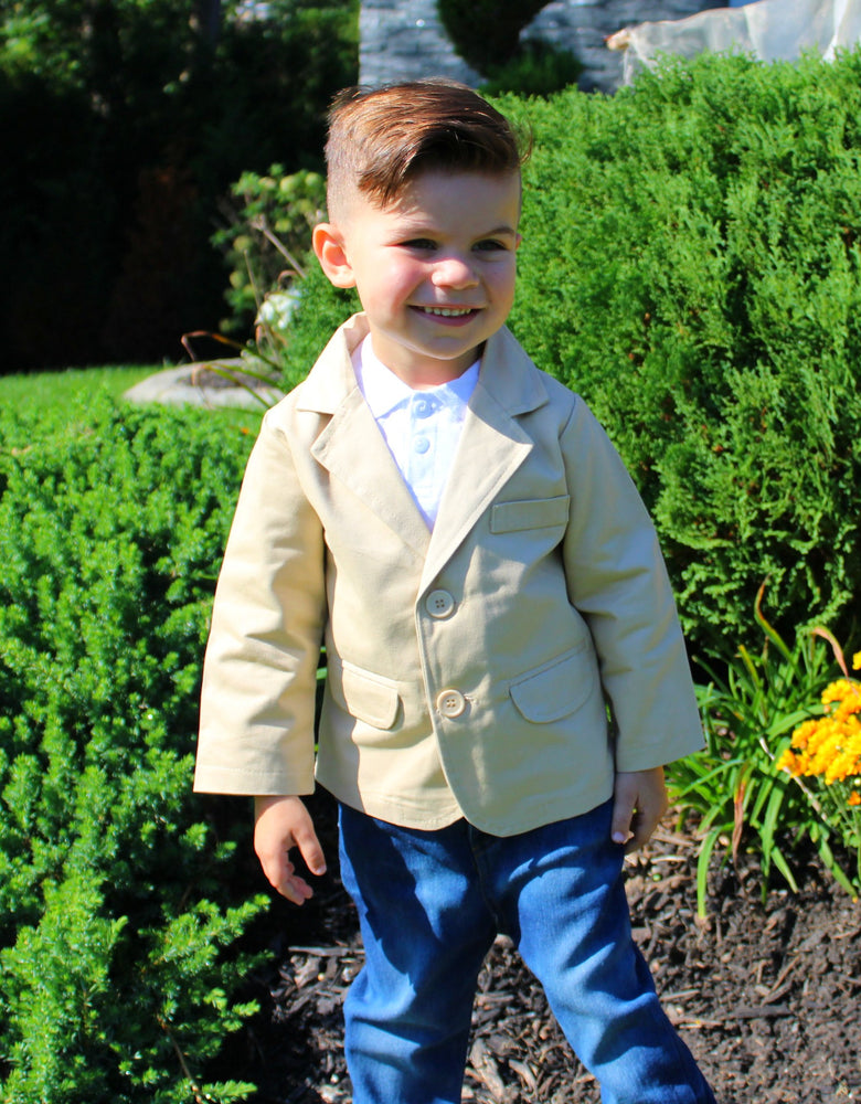 The Tucker Set is for the cool little dudes that love to make a statement. This adorable trendy little boy's outfit comes with collared shirt, jacket and jeans. 